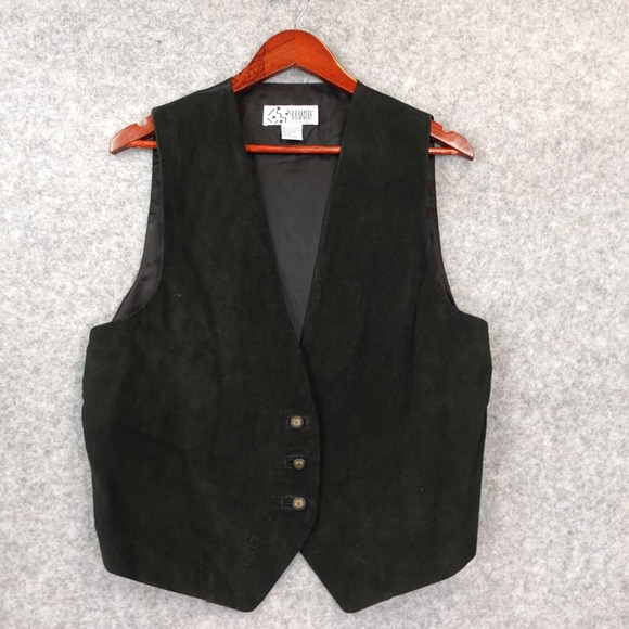 Western Leather Vest Adults Medium Black Waistcoat Boho Cowboy Dark‎ BB DAKOTA